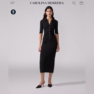 Black Button-Front Polo Midi Dress